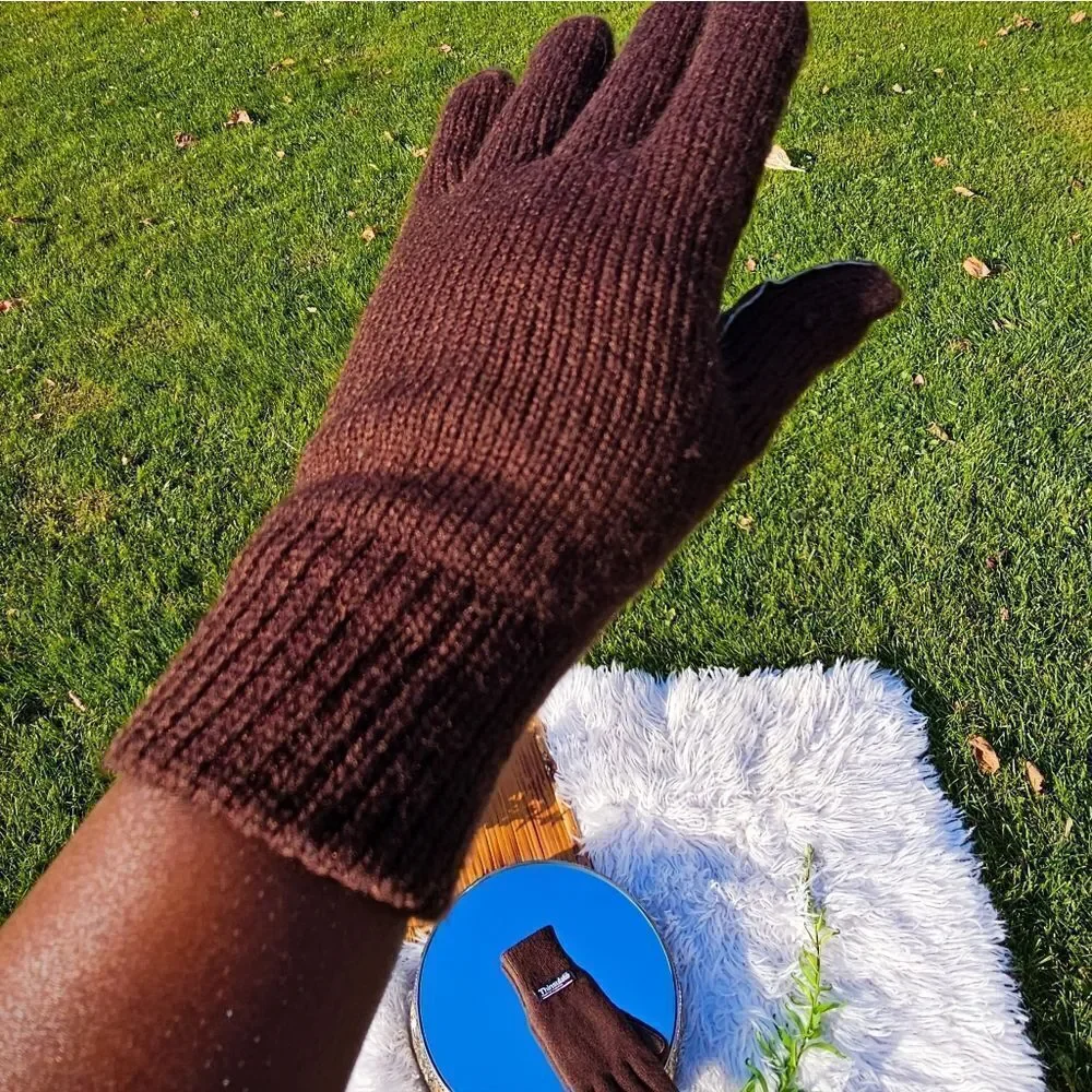 Thinsulate Thermal Brown Insulated Acrylic Blend Suede Lether Detail Unisex Glov